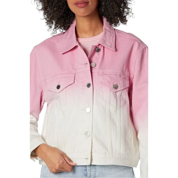 BlankNYC Pink Dip-Dyed White Twill Drop Shoulder Trucker Jacket Medium NEW - Picture 3 of 10